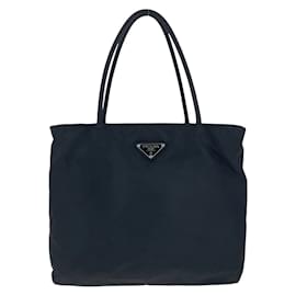 Prada-Prada Tessuto Triangle Logo Plate Tote Bag-Black