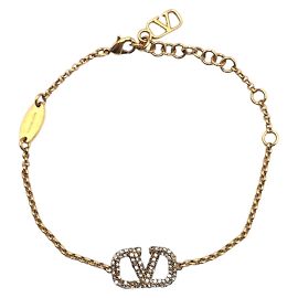 Pulseira de metal dourado com logo V Valentino Garavani e strass Dourado