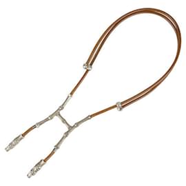 Hermès-Collier Choker Halter en Bambou HERMES-Marron,Argenté