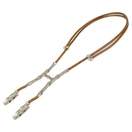Hermès-Collier Choker Halter en Bambou HERMES-Marron,Argenté