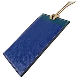 Hermès-Étui de passe de voyage Hermes en cuir Epsom bleu-Bleu