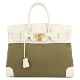 Hermès-Sac à main Hermes Birkin 35-Blanc,Kaki