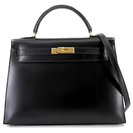 Hermès-Sac à main Hermes Kelly 32-Noir