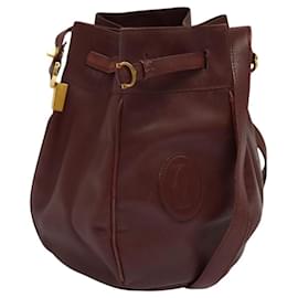 Cartier-CARTIER Must Line Shoulder Bag Leather Bordeaux Gold Auth 119508-Golden,Dark red
