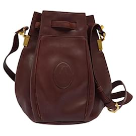 Cartier-CARTIER Must Line Shoulder Bag Leather Bordeaux Gold Auth 119508-Golden,Dark red
