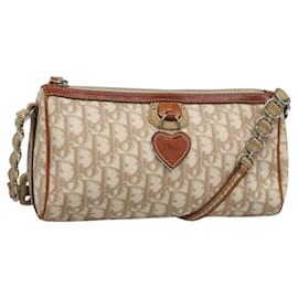 Christian Dior-Christian Dior Trotter Canvas Romantic Shoulder Bag PVC Beige Silver Auth 120029-Silvery,Beige