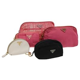 Prada-PRADA Pouch Nylon Leather 5Set Pink Black white Auth 116251-Black,Pink,White