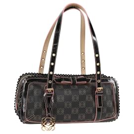 Loewe-LOEWE Anagram Hand Bag PVC Leather Black Gold Auth 119367A-Black,Golden