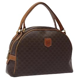 Céline-CELINE Macadam Canvas Hand Bag PVC Leather Brown Gold Auth 119983-Brown,Golden