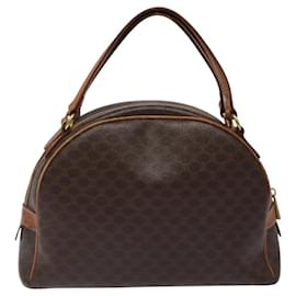 Céline-CELINE Macadam Canvas Hand Bag PVC Leather Brown Gold Auth 119983-Brown,Golden