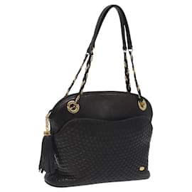 Bally-BALLY Quilted Chain Shoulder Bag Leather Black Gold Auth BA1180-Black,Golden