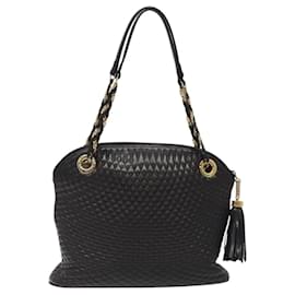 Bally-BALLY Quilted Chain Shoulder Bag Leather Black Gold Auth BA1180-Black,Golden