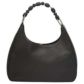 Christian Dior-Christian Dior Maris Pearl Shoulder Bag Leather Black Silver Auth ep8734-Black,Silvery
