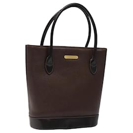 Burberry-BURBERRY Hand Bag Leather Dark Brown Gold Auth BA1359-Golden,Dark brown