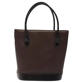 Burberry-BURBERRY Hand Bag Leather Dark Brown Gold Auth BA1359-Golden,Dark brown