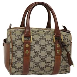Céline-CELINE Macadam Canvas Hand Bag Beige Gold Auth 120374-Beige,Golden