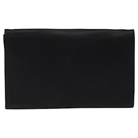 Saint Laurent-SAINT LAURENT Clutch Bag Satin Black Gold Auth bs24668-Black,Golden