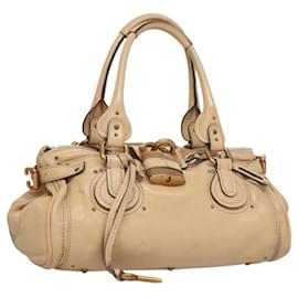 Chloé-Chloe Paddington Hand Bag Leather Beige Gold Silver Auth 120183-Silvery,Beige,Golden