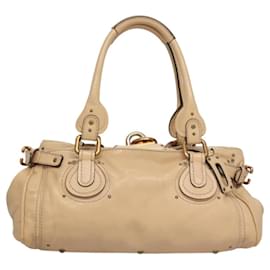 Chloé-Chloe Paddington Hand Bag Leather Beige Gold Silver Auth 120183-Silvery,Beige,Golden
