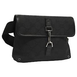 Gucci-GUCCI GG Canvas Waist bag Black Silver 92543 Auth 119677-Black,Silvery