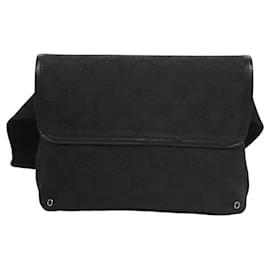 Gucci-GUCCI GG Canvas Waist bag Black Silver 92543 Auth 119677-Black,Silvery
