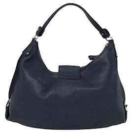 Salvatore Ferragamo-Salvatore Ferragamo Gancini Shoulder Bag Leather Navy Silver Auth 119313-Silvery,Navy blue