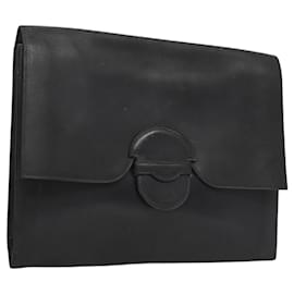 Hermès-HERMES Clutch Bag Leather Navy Auth bs24607-Navy blue