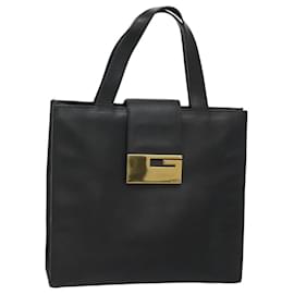 Gucci-GUCCI Hand Bag Leather Black Gold Auth th5874-Black,Golden