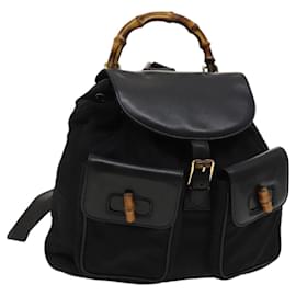 Gucci-GUCCI Bamboo Backpack Leather Black Auth th5812-Black