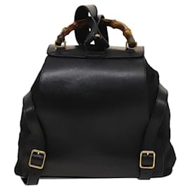 Gucci-GUCCI Bamboo Backpack Leather Black Auth th5812-Black
