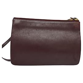 Céline-CELINE Trio Shoulder Bag Leather Bordeaux Gold Auth 119574-Golden,Dark red