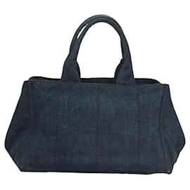 Prada-PRADA Canapa MM Hand Bag Denim Blue Gold Auth 119737-Blue,Golden