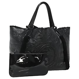 Gucci-GUCCI Soho Hand Bag Enamel Black 282309 Auth ep8760-Black