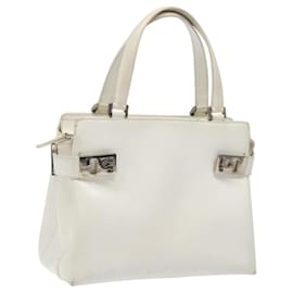 Salvatore Ferragamo-Salvatore Ferragamo Gancini Hand Bag Leather White Silver Auth 118441-Silvery,White