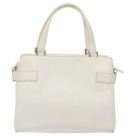 Salvatore Ferragamo-Salvatore Ferragamo Gancini Hand Bag Leather White Silver Auth 118441-Silvery,White