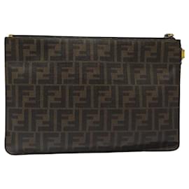 Fendi-FENDI Zucca Canvas Clutch Bag PVC Brown Gold Auth 120136-Brown,Golden