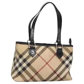Burberry-BURBERRY Nova Check Tote Bag PVC Beige Silver Auth 120217-Silvery,Beige