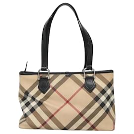 Burberry-BURBERRY Nova Check Tote Bag PVC Beige Silver Auth 120217-Silvery,Beige
