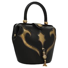 Bally-BALLY Hand Bag Leather Black Gold Auth ti2992-Black,Golden