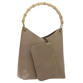 Gucci-GUCCI Bamboo Shoulder Bag Leather Beige Gold 001 1553 1880 Auth BA1240-Beige,Golden