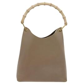 Gucci-GUCCI Bamboo Shoulder Bag Leather Beige Gold 001 1553 1880 Auth BA1240-Beige,Golden