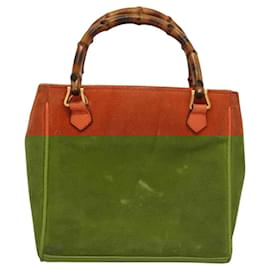 Gucci-GUCCI Bamboo Hand Bag Suede 2way Orange Gold 000 123 0316 Auth 118353-Golden,Orange