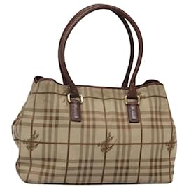 Burberry-BURBERRY Nova Check Tote Bag Canvas Beige Gold Auth 116308-Beige,Golden