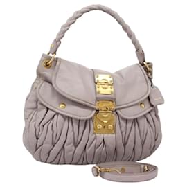 Miu Miu-Miu Miu Matelasse Hand Bag Leather 2way Purple Gold Auth 118446-Golden,Purple