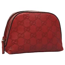 Gucci-GUCCI GG Canvas Guccissima Pouch Leather Red Gold 272366 Auth 120165-Red,Golden