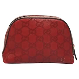 Gucci-GUCCI GG Canvas Guccissima Pouch Leather Red Gold 272366 Auth 120165-Red,Golden