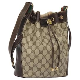 Gucci-GUCCI GG Supreme Web Sherry Line Bag PVC Beige Gold 164 02 034 Auth 118121-Beige,Golden