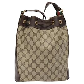 Gucci-GUCCI GG Supreme Web Sherry Line Bag PVC Beige Gold 164 02 034 Auth 118121-Beige,Golden