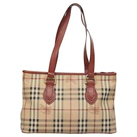 Burberry-BURBERRY Nova Check Tote Bag PVC Beige Gold Auth 118163-Beige,Golden