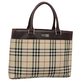 Burberry-BURBERRY Nova Check Hand Bag Nylon Beige Silver Auth 120399-Silvery,Beige